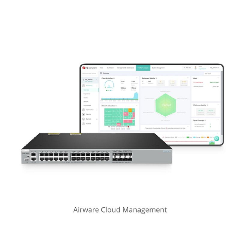 FyberOptix S5810-28TS, 28-Port Gigabit Ethernet L3 Switch, 24 x Gigabit RJ45, 4 x RJ45/SFP Combo Ports, with 4 x 10Gb SFP+ Uplinks, Stackable Switch, Broadcom Chip