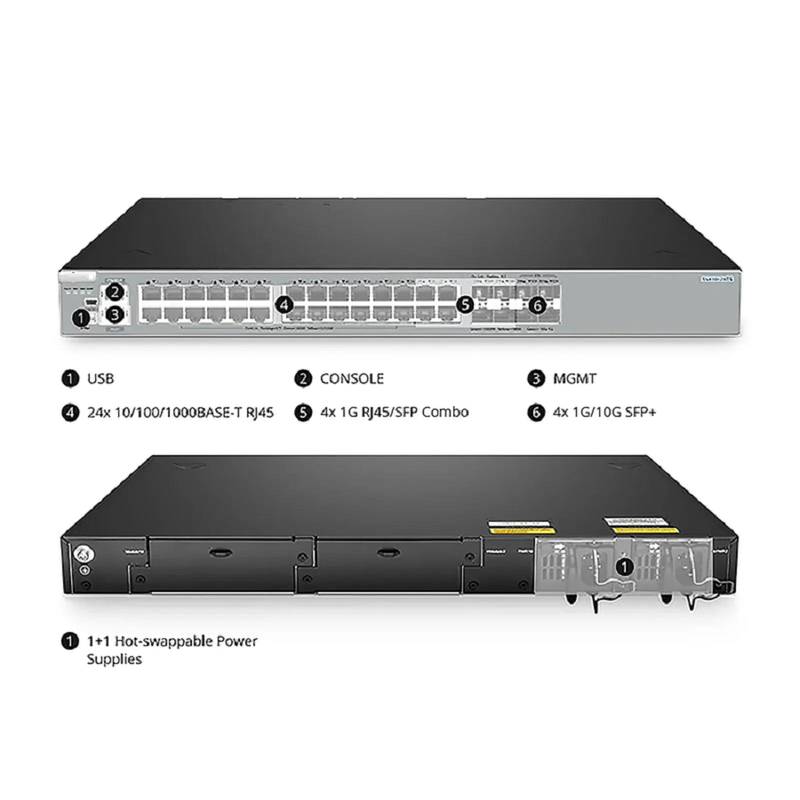 FyberOptix S5810-28TS, 28-Port Gigabit Ethernet L3 Switch, 24 x Gigabit RJ45, 4 x RJ45/SFP Combo Ports, with 4 x 10Gb SFP+ Uplinks, Stackable Switch, Broadcom Chip