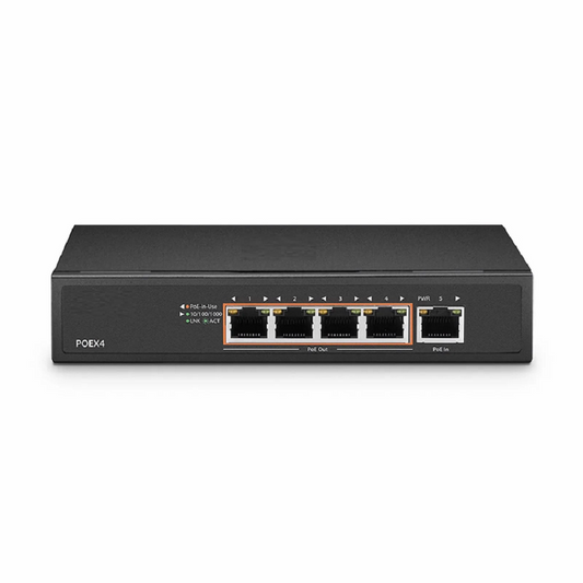 FyberOptix 5 Ports 10/100/1000M Gigabit PoE+ Extender, 1 in 4 out, Desktop/Wall mountable, IEEE 802.3at/802.3af, 0 to 50Â°C