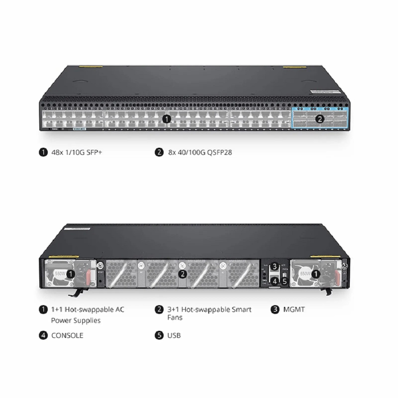 FyberOptix N5860-48SC, 48-Port Ethernet L3 Data Center Switch, 48 x 10Gb SFP+, with 8 x 100Gb QSFP28, Support MLAG/Stacking, Broadcom Chip, Dual AC PSUs, Front-to-Back Airflow
