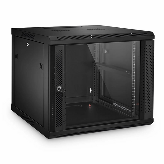 FyberOptix 9U GW600-Series 19" 4-Post Wall Mount Cabinet with Glass Front Door
