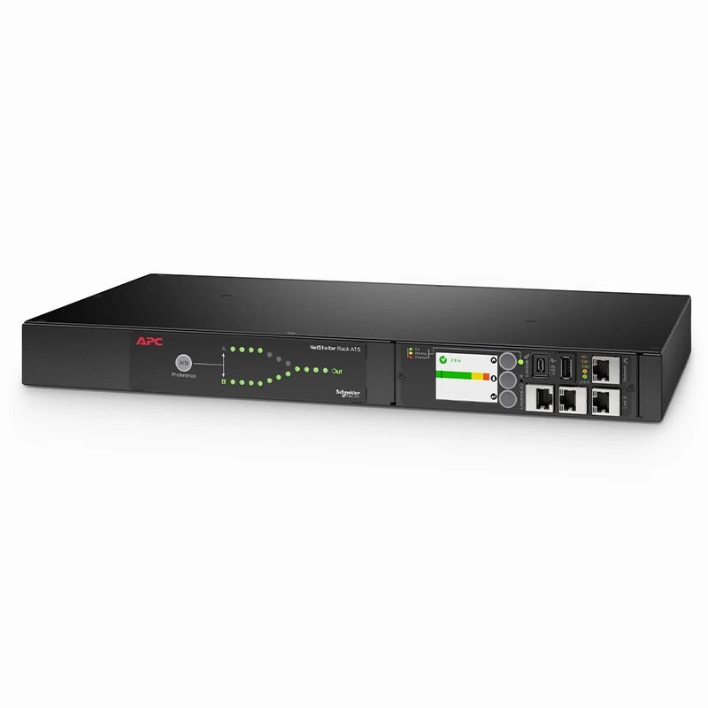 FyberOptix APCÂ® NetShelter Rack Automatic Transfer Switch, 1U, 20A, 200/208V, 2 L6-20 IN, 8 C13, 1 C19 OUT