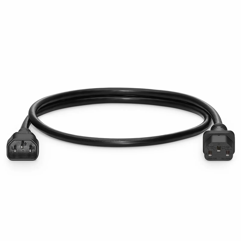 FyberOptix 2ft (0.6m) IEC60320 C14 to IEC60320 C13 Heavy-Duty 14AWG 250V/15A Power Extension Cord, Black