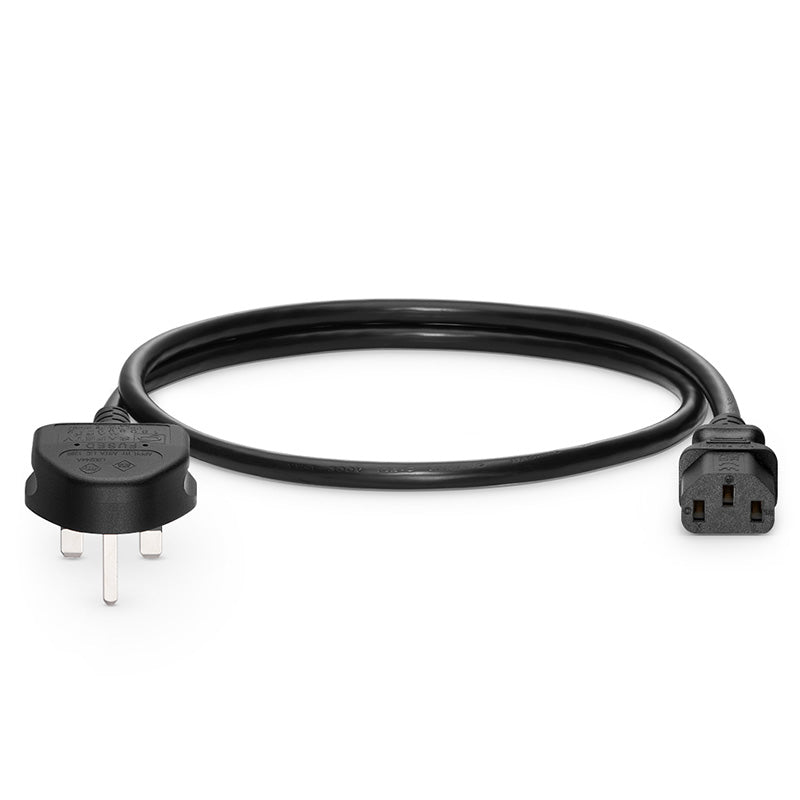 FyberOptix 4ft (1.2m) BS 1363 to IEC60320 C13 3 x 1.0mmÂ² 250V/10A Power Cord, Black