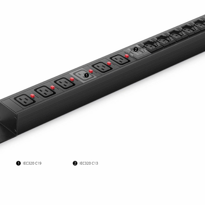 FyberOptix 14.49kW Single-Phase 63A/230V Basic Rack PDU, 21 x C13 & 6 x C19 Outlets, IEC309 63A 2P + E Plug, 10ft Cord, 0U Vertical