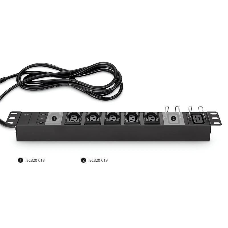 FyberOptix 1.92kW Single-Phase 16A/120V Basic Rack PDU, 6 x C13 & 2 x C19 Outlets, IEC320 C20 Plug, 10ft Cord, 1U Rack-Mount