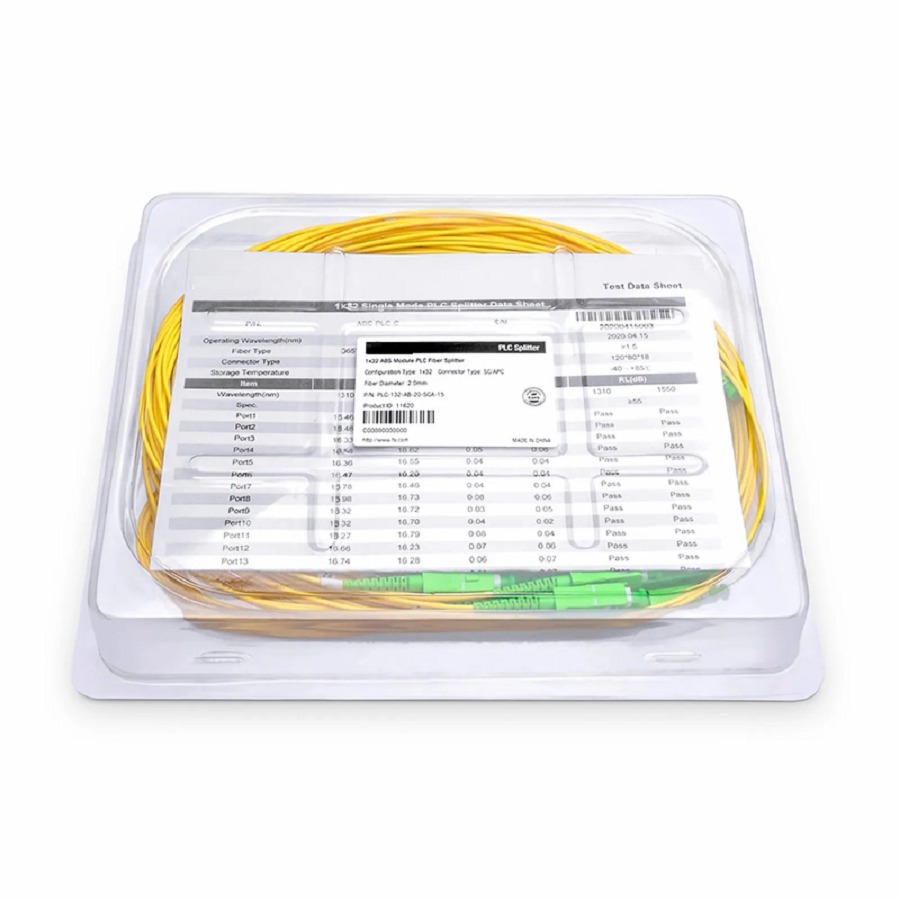 FyberOptix 1 x 32 PLC Fiber Splitter, Splice/Pigtailed ABS Module, 2.0mm, SC/APC, Singlemode