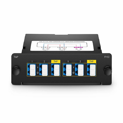 FyberOptix FHDA LC TAP Cassette, OS2 Single Mode, 4 x LC Duplex Live Ports, 2 x LC Duplex TAP Ports, 50/50 Split Ratio (Live/TAP), 1/10/40/100G