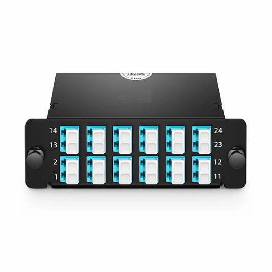 FyberOptix FHDâ„¢ MTPÂ®-LC Cassette, OS2 Single Mode, Type AF, 24 Fibers, MTPÂ®-24 (Male) to 12 x LC Duplex (Blue), 0.35dB Max.