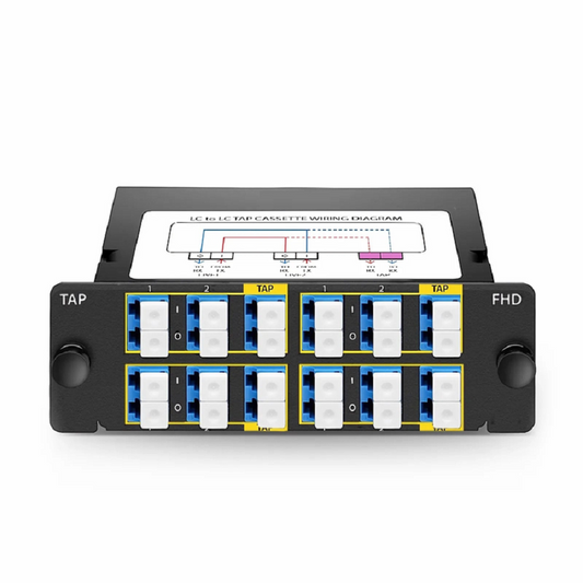 FyberOptix FHDâ„¢ MTPÂ®-LC TAP Cassette, OS2 Single Mode, 6 x LC Duplex Live Ports, MTPÂ®-12 Male Live Port, MTPÂ®-12 Male TAP Port, 50/50 Split Ratio (Live/TAP), 10/40/100G