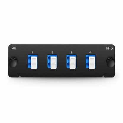 FyberOptix FHDA MTP®-LC TAP Cassette, OS2 Single Mode, 4 x LC Duplex Live Ports, MTP®-8 Male Live Port, MTP®-8 Male TAP Port, 50/50 Split Ratio (Live/TAP), 10/40/100G