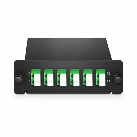 FyberOptix FHDâ„¢ LC Splice Cassette with Pigtails, 12 Fibers OS2 Single Mode, 6 x LC APC Duplex (Green), 0.3dB Max.