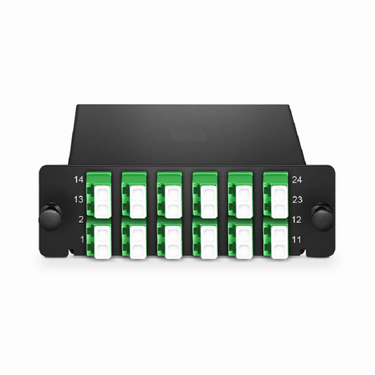 FyberOptix FHDâ„¢ LC Splice Cassette with Pigtails, 24 Fibers OS2 Single Mode, 12 x LC APC Duplex (Green), 0.3dB Max.