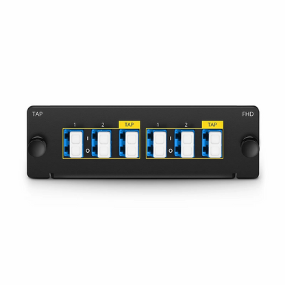 FyberOptix FHDA LC TAP Cassette, OS2 Single Mode, 4 x LC Duplex Live Ports, 2 x LC Duplex TAP Ports, 50/50 Split Ratio (Live/TAP), 1/10/40/100G