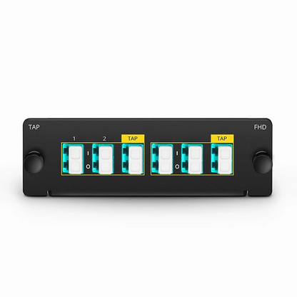 FyberOptix FHDA LC TAP Cassette, OM4 Multimode, 4 x LC Duplex Live Ports, 2 x LC Duplex TAP Ports, 50/50 Split Ratio (Live/TAP), 1/10/40/100G