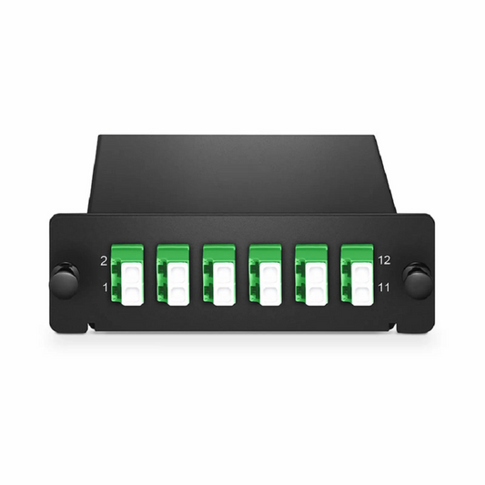 FyberOptix FHDâ„¢ LC Splice Cassette with Pigtails, 12 Fibers OS2 Single Mode, 6 x LC APC Duplex (Green), 0.3dB Max.