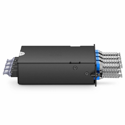 FyberOptix FHDA MTP®-MDC Cassette, OS2 Single Mode, Type A, 48 Fibers, 4 x MTP®-12 (Male) to 8 x MDC 3-Port Duplex (Blue), 0.35dB Max.