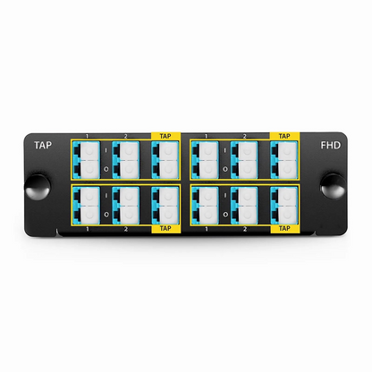 FyberOptix FHDA LC TAP Cassette, OM4 Multimode, 8 x LC Duplex Live Ports, 4 x LC Duplex TAP Ports, 50/50 Split Ratio (Live/TAP), 1/10/40/100G