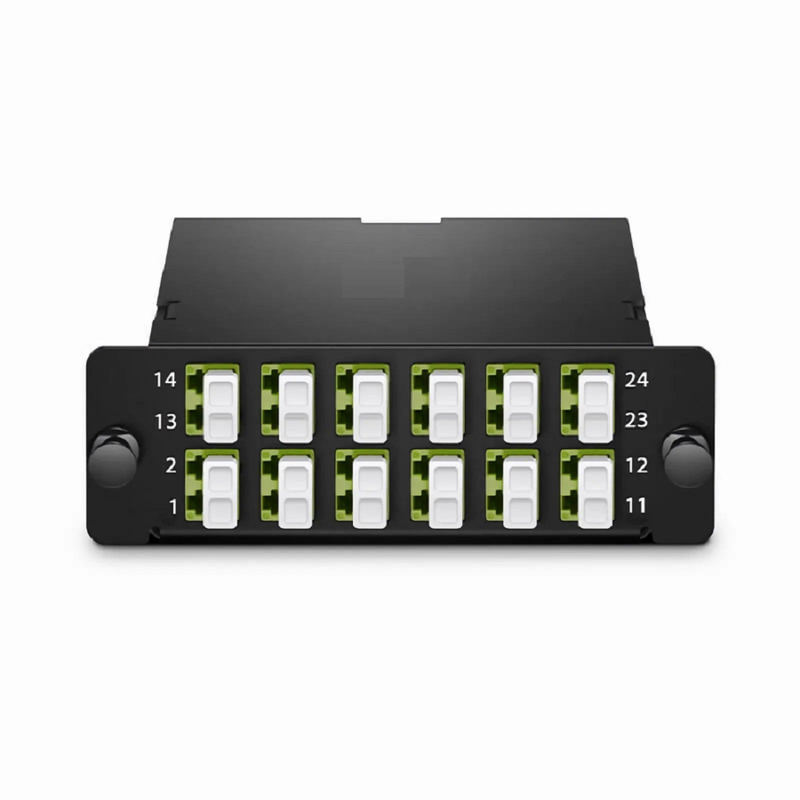 FyberOptix FHDâ„¢ MTPÂ®-LC Cassette, OM5 Multimode, Type AF, 24 Fibers, 2 x MTPÂ®-12 (Male) to 12 x LC Duplex, 0.35dB Max.