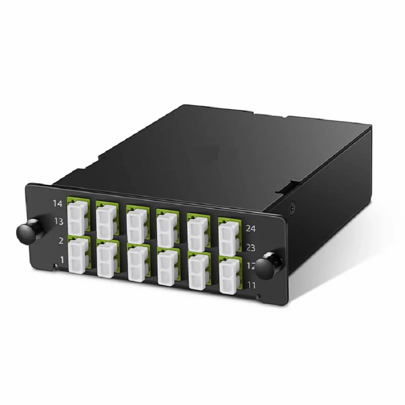 FyberOptix FHDâ„¢ MTPÂ®-LC Cassette, OM5 Multimode, Type AF, 24 Fibers, 2 x MTPÂ®-12 (Male) to 12 x LC Duplex, 0.35dB Max.