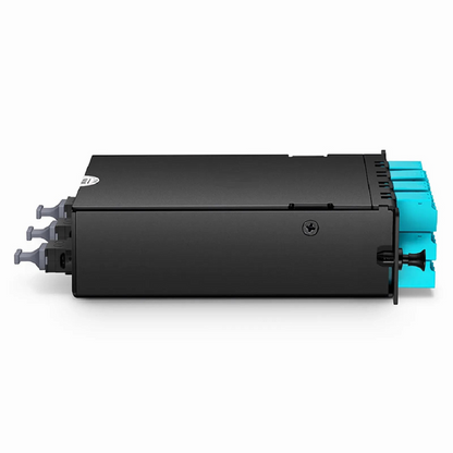 FyberOptix FHDA MTP®-LC Cassette, OM4 Multimode, Universal, 24 Fibers, 3 x MTP®-8 (Male) to 12 x Shuttered LC Duplex (Aqua), 0.35dB Max.