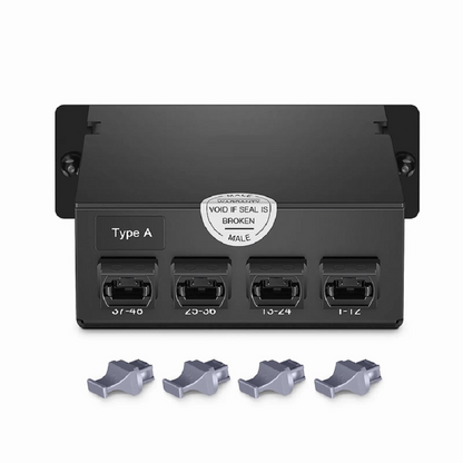 FyberOptix FHDA MTP®-LC Cassette, OM4 Multimode, Universal, 24 Fibers, 3 x MTP®-8 (Male) to 6 x LC Quad (Aqua), 0.35dB Max.