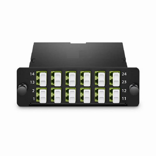 FyberOptix FHDâ„¢ MTPÂ®-LC Cassette, OM5 Multimode, Type AF, 24 Fibers, 2 x MTPÂ®-12 (Male) to 12 x LC Duplex, 0.35dB Max.