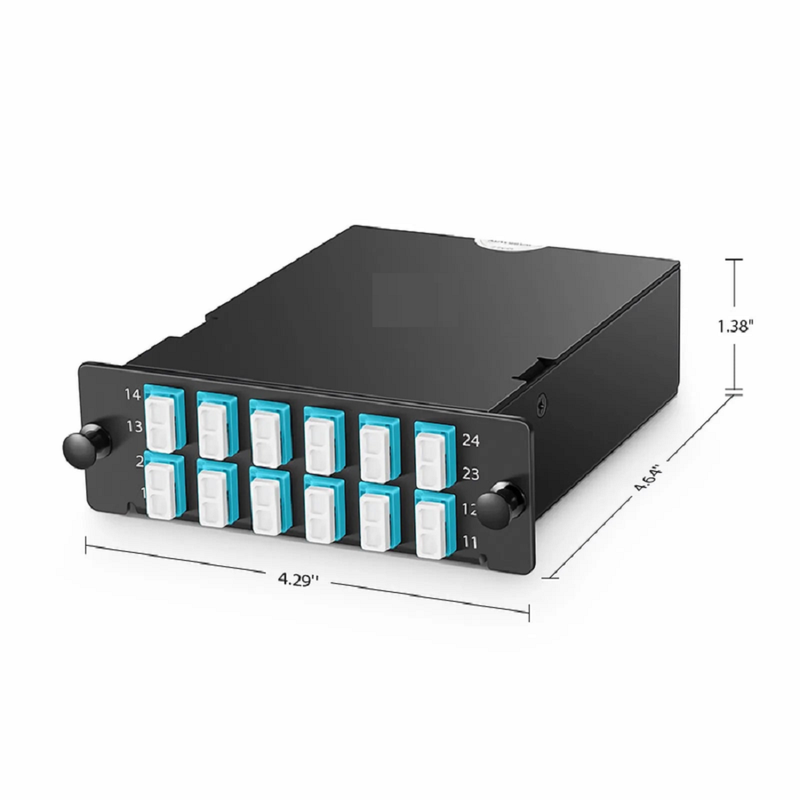 FyberOptix FHDA MTP®-LC Cassette, OM4 Multimode, Type AF, 12 Fibers, MTP®-12 (Male) to 6 x LC Duplex (Aqua), 0.35dB Max.