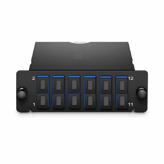 FyberOptix FHDâ„¢ MTPÂ®-SC Cassette, OS2 Single Mode, Type A, 12 Fibers, MTPÂ®-12 (Male) to 6 x SC Duplex (Blue), 0.35dB Max.