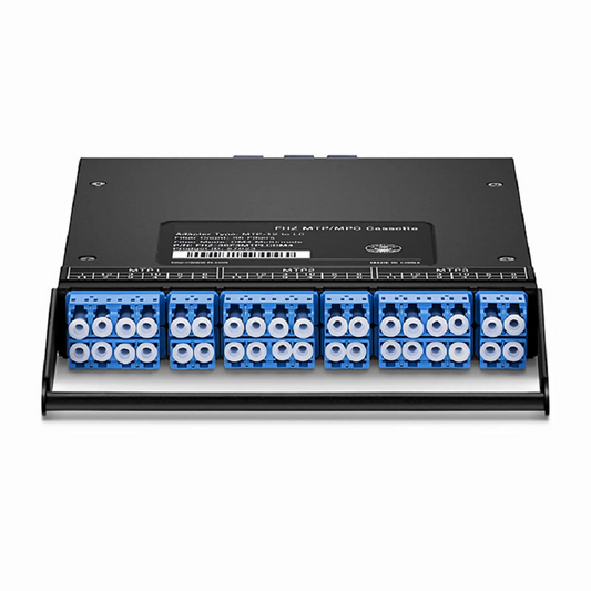 FyberOptix FHZâ„¢ MTPÂ®-LC Cassette, OS2 Singlemode, Universal, 36 Fibers, 3 x MTPÂ®-12 (Male) to 6 x LC Duplex and 6 x LC Quad (Blue), 0.35dB Max.