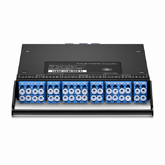 FyberOptix FHZâ„¢ MTPÂ®-LC Cassette, OM4 Multimode, Universal, 36 Fibers, 3 x MTPÂ®-12 (Male) to 6 x LC Duplex and 6 x LC Quad (Aqua), 0.35dB Max.