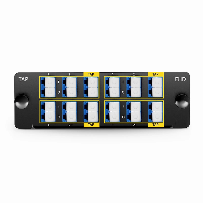 FyberOptix FHDA LC TAP Cassette, OS2 Single Mode, 8 x LC Duplex Live Ports, 4 x LC Duplex TAP Ports, 50/50 Split Ratio (Live/TAP), 1/10/40/100G