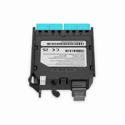 FyberOptix FHXA MTP®-LC Cassette, OM4 Multimode, Universal, 8 Fibers, MTP®-8 (Male) to 4 x Shuttered LC Duplex (Aqua), 0.35dB Max.
