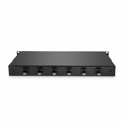 FyberOptix FHUA 1U MTP®-LC Cassette, OS2 Single Mode, Universal, 96 Fibers, 12 x MTP®-8 (Male) to 24 x LC Quad (Blue), 0.35dB Max.