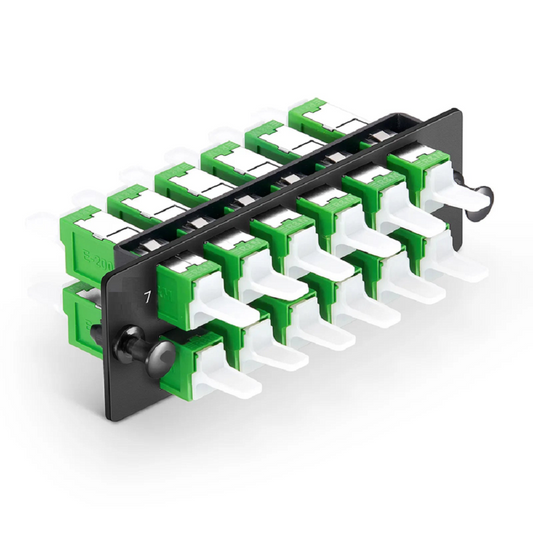 FyberOptix FHDâ„¢ Adapter Panel, 12 Fibers OS2 Single Mode, 12 x LSH APC Simplex (Green) Adapter, Ceramic Sleeve