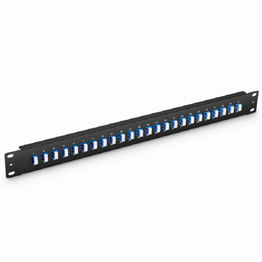 FyberOptix FHUâ„¢ 1U 19'' Fiber Adapter Panel, 48 Fibers OS2 Single Mode, 24 x LC UPC Duplex (Blue) Adapter, Ceramic Sleeve