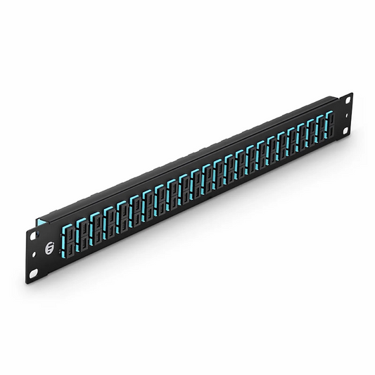 FyberOptix FHUâ„¢ 1U 19'' Fiber Adapter Panel, 48 Fibers OM4 Multimode, 24 x SC UPC Duplex (Aqua) Adapter, Ceramic Sleeve