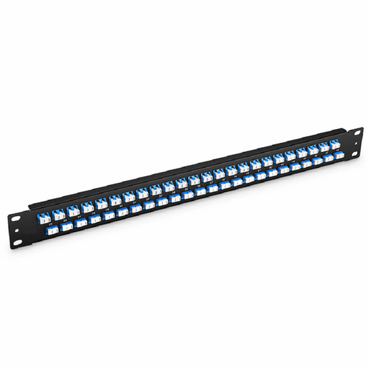 FyberOptix FHUâ„¢ 1U 19'' Fiber Adapter Panel, 96 Fibers OS2 Single Mode, 48 x LC UPC Duplex (Blue) Adapter, Ceramic Sleeve