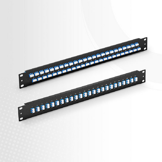 FyberOptix FHUâ„¢ 1U 19'' Fiber Adapter Panel, 96 Fibers OM4 Multimode, 48 x LC UPC Duplex (Aqua) Adapter, Ceramic Sleeve