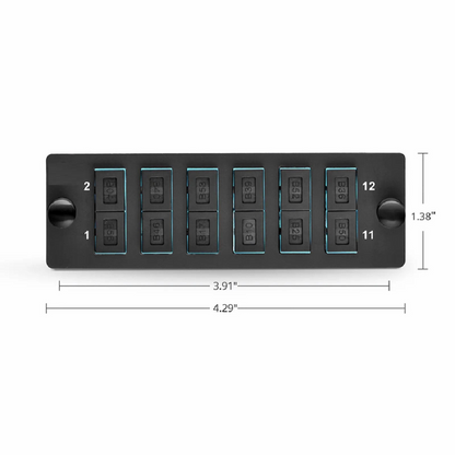 FyberOptix FHDA Fiber Adapter Panel, 12 Fibers OM4 Multimode, 6 x SC UPC Duplex (Aqua) Adapter, Ceramic Sleeve