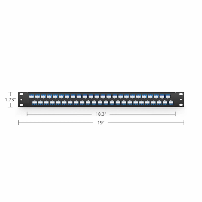 FyberOptix FHUâ„¢ 1U 19'' Fiber Adapter Panel, 96 Fibers OS2 Single Mode, 48 x LC UPC Duplex (Blue) Adapter, Ceramic Sleeve