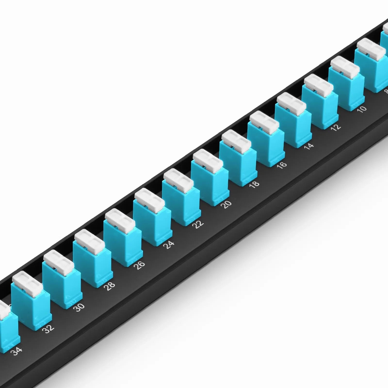 FyberOptix FHUA 1U 19'' Fiber Adapter Panel, 48 Fibers OM4 Multimode, 24 x LC UPC Duplex (Aqua) Adapter, Ceramic Sleeve