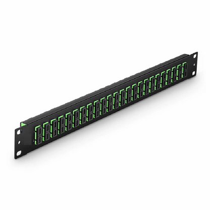FyberOptix FHUA 1U 19'' Fiber Adapter Panel, 48 Fibers OS2 Single Mode, 24 x SC APC Duplex (Green) Adapter, Ceramic Sleeve