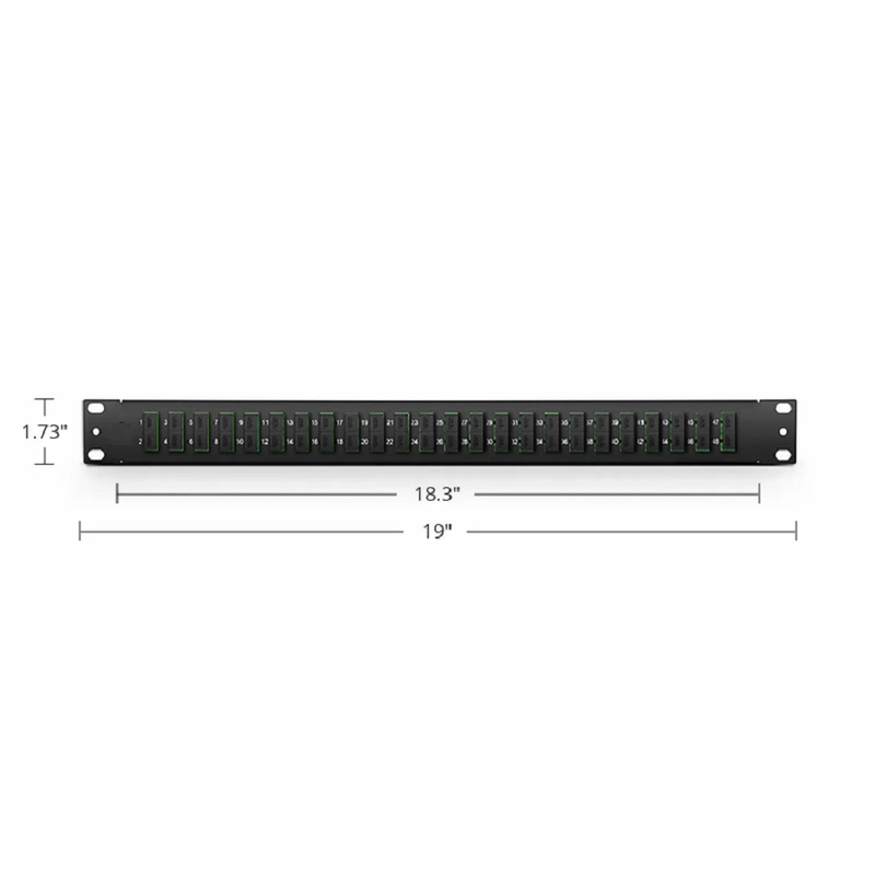FyberOptix FHUA 1U 19'' Fiber Adapter Panel, 48 Fibers OS2 Single Mode, 24 x SC APC Duplex (Green) Adapter, Ceramic Sleeve