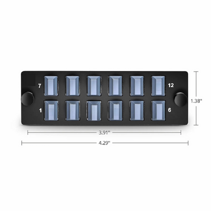 FyberOptix FHDA Adapter Panel, 12 Fibers OS2 Single Mode, 12 x LSH APC Simplex (Green) Adapter, Ceramic Sleeve