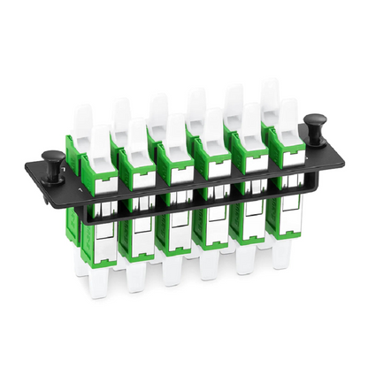 FyberOptix FHDA Adapter Panel, 12 Fibers OS2 Single Mode, 12 x LSH APC Simplex (Green) Adapter, Ceramic Sleeve