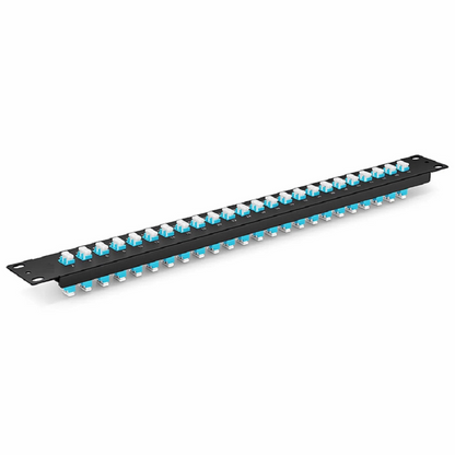 FyberOptix FHUA 1U 19'' Fiber Adapter Panel, 48 Fibers OM4 Multimode, 24 x LC UPC Duplex (Aqua) Adapter, Ceramic Sleeve