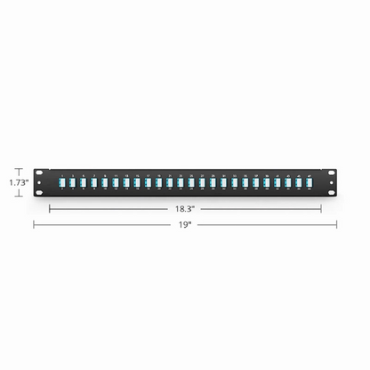FyberOptix FHUA 1U 19'' Fiber Adapter Panel, 48 Fibers OM4 Multimode, 24 x LC UPC Duplex (Aqua) Adapter, Ceramic Sleeve