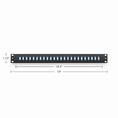 FyberOptix FHUA 1U 19'' Fiber Adapter Panel, 48 Fibers OS2 Single Mode, 24 x LC UPC Duplex (Blue) Adapter, Ceramic Sleeve