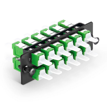 FyberOptix FHDA Adapter Panel, 12 Fibers OS2 Single Mode, 12 x LSH APC Simplex (Green) Adapter, Ceramic Sleeve